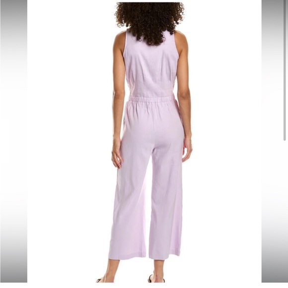 Monrow Halter Polo Linen-Blend Jumpsuit light purple Sz S - Picture 2 of 12
